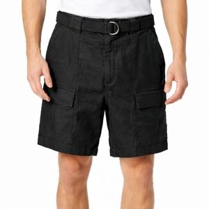 Savile Row Men’s Black Cargo Shorts Belted Size 38 Cotton Ramie Casual Utility
